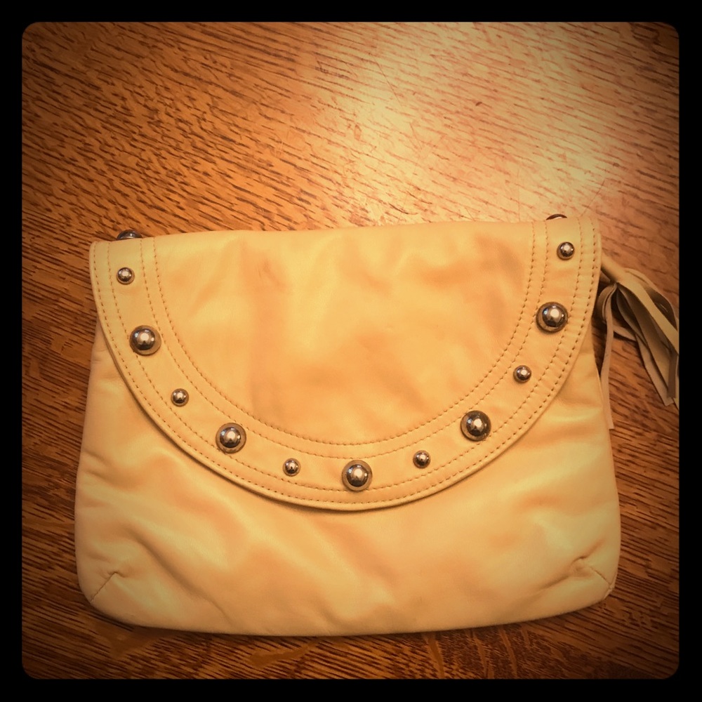 Goldenbleu Made in Italy cream/tan leather clutch